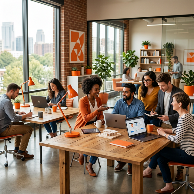 The Surfline Media team collaborating in a modern workspace